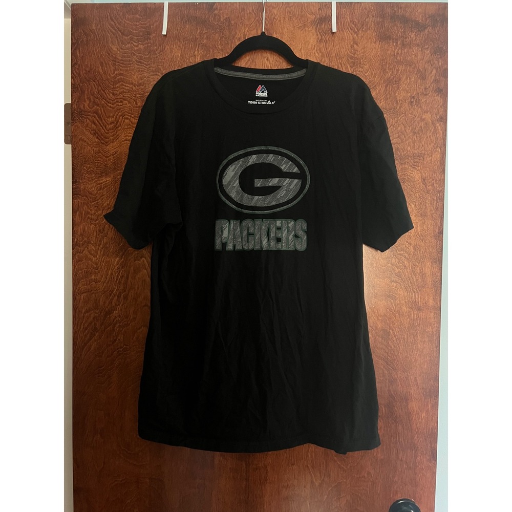 Majestic Green Bay Packers T-Shirt Mens XL Black Graphic Tee‎ NFL